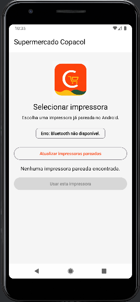 Copacol Etiquetas printer picker: choose a paired Bluetooth printer on Android
