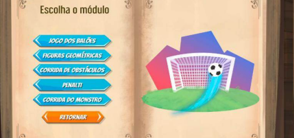 Module picker: balloon game, geometric figures, obstacle run, penalty, monster run