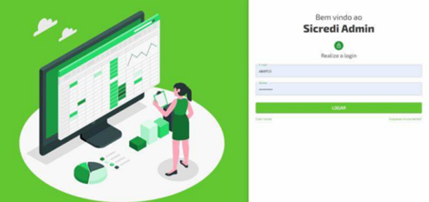 Sicredi Admin login: welcome screen with user and password