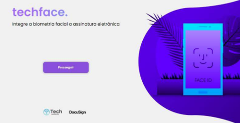 Tech Face landing: facial biometrics integrated with electronic signature, DocuSign and Face ID